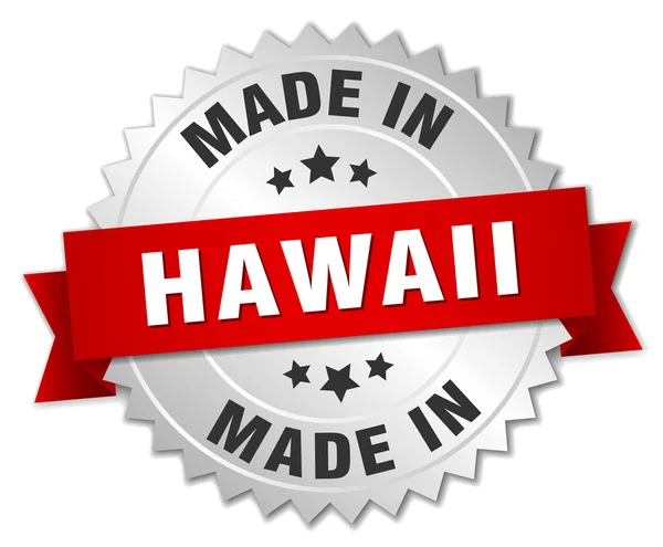 Feito no emblema de prata Havaí com fita vermelha — Vetor de Stock