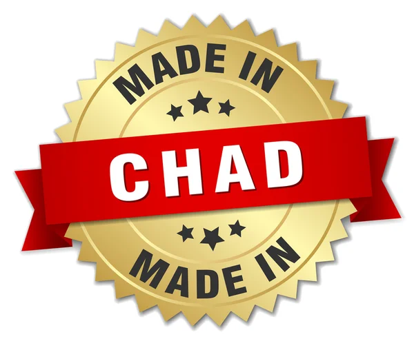 Made in Ciad distintivo in oro con nastro rosso — Vettoriale Stock