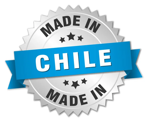 Hecho en Chile placa de plata con cinta azul — Vector de stock