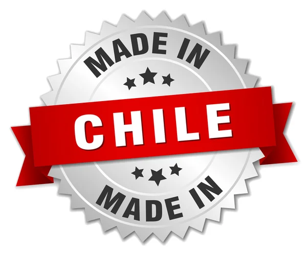 Hecho en Chile placa de plata con cinta roja — Archivo Imágenes Vectoriales