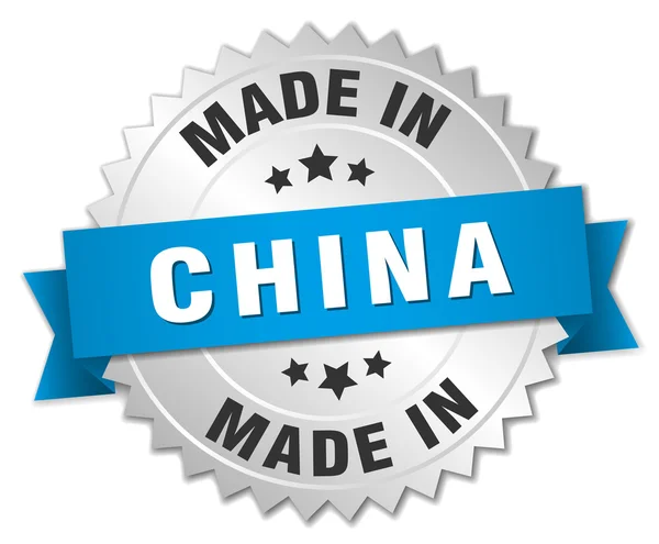 Made in China silver badge with blue ribbon — Stock Vector