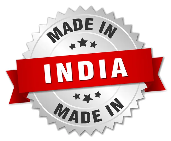 Made in India silver badge with red ribbon — Stock Vector