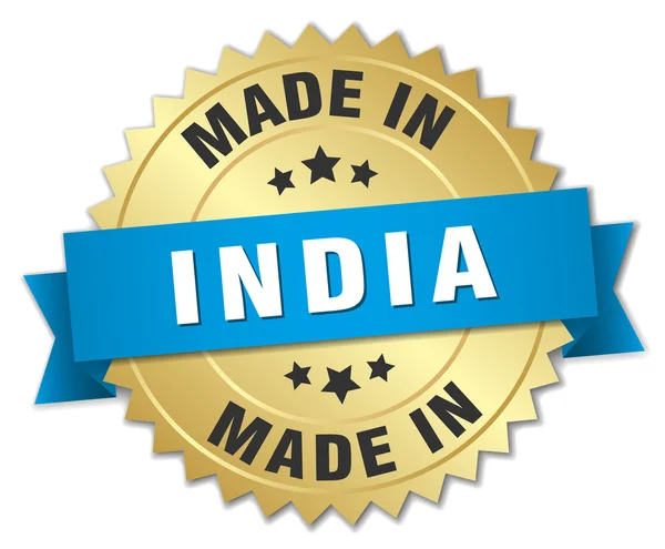 Gemaakt in India gouden badge met blauw lint — Stockvector