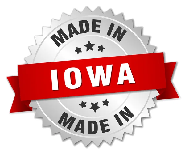 Gemaakt in Iowa zilveren badge met rood lint — Stockvector