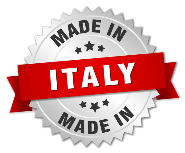 Made in Italy silver badge with red ribbon — Stock Vector