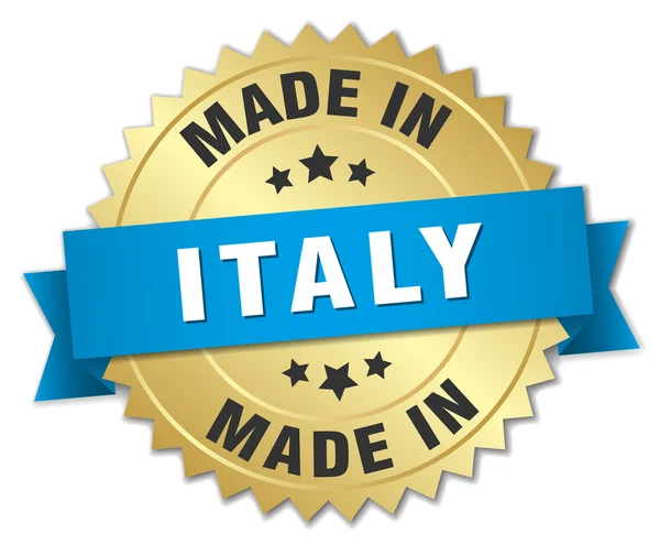 Made in Italy gold badge with blue ribbon — Stock Vector