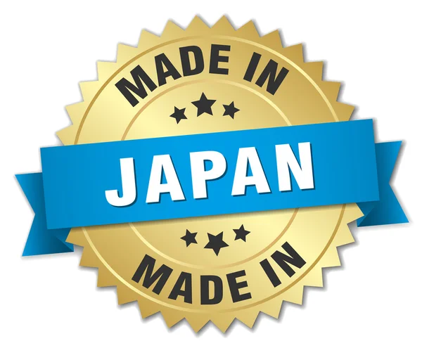 Hecho en Japón insignia de oro con cinta azul — Vector de stock