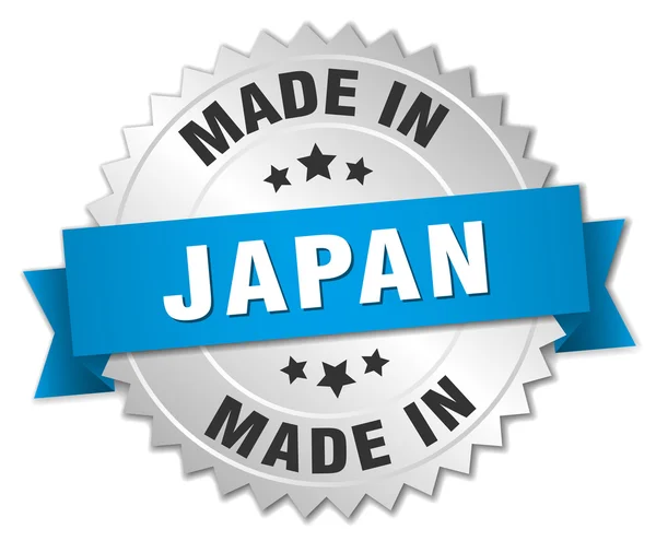 Fatto in Giappone distintivo d'argento con nastro blu — Vettoriale Stock