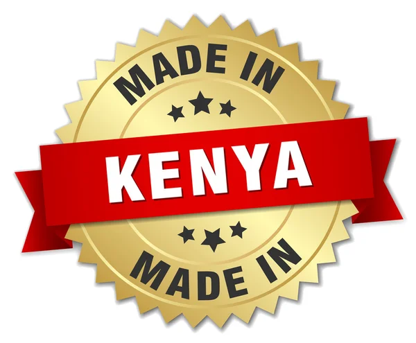 Feito em crachá de ouro Quênia com fita vermelha — Vetor de Stock