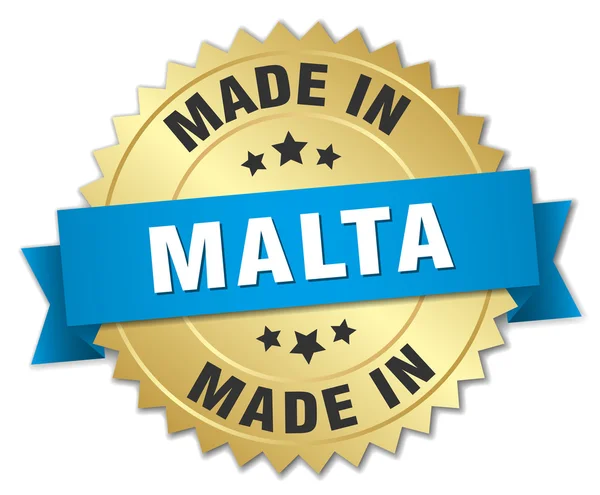 Vyrobené v Maltě zlatý odznak s modrou stužkou — Stockový vektor