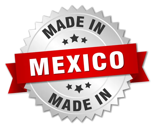 Made in Mexico silbernes Abzeichen mit roter Schleife — Stockvektor