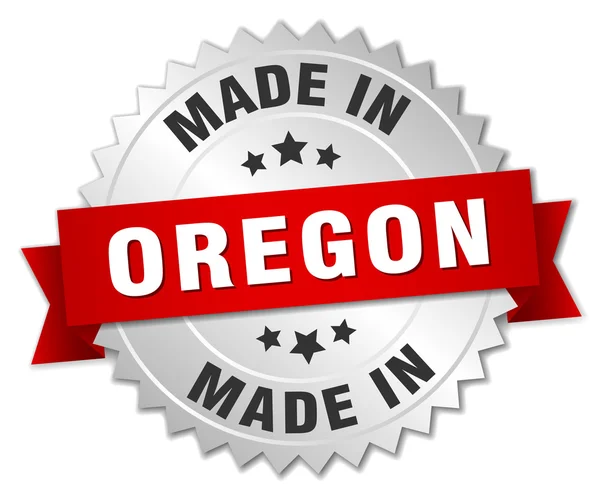 Made in Oregon silver badge with red ribbon — Stock Vector