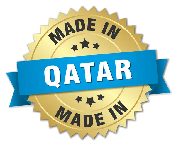 Katar altın rozet mavi kurdele ile yapılan — Stok Vektör