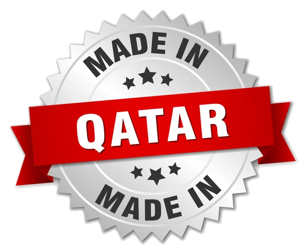 Hergestellt in Katar silbernes Abzeichen mit roter Schleife — Stockvektor