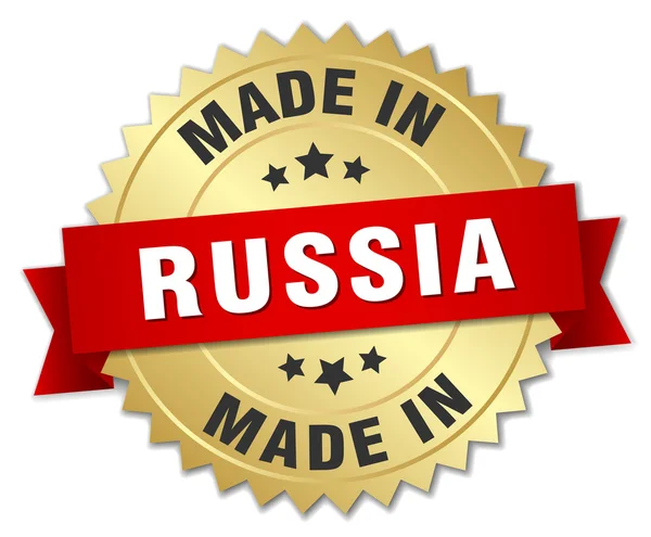 Badge en or fabriqué en Russie avec ruban rouge — Image vectorielle