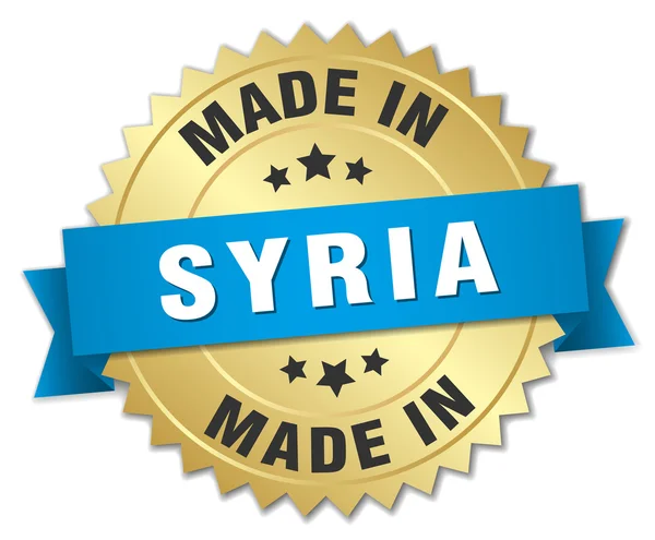 Gjort i Syrien guld märke med blått band — Stock vektor