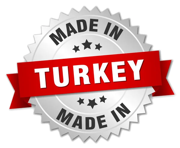 Made in Turkey silver badge with red ribbon — Stock Vector