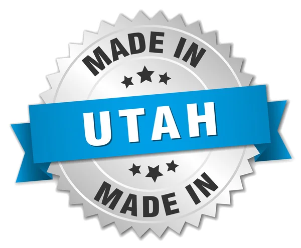 Hecho en insignia de plata de Utah con cinta azul — Vector de stock