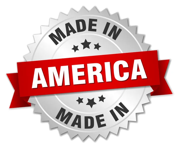 Made in America silver badge with red ribbon — Stock Vector