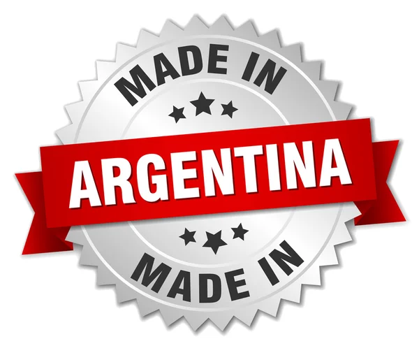Изготовленный в Аргентине серебряный значок с красной лентой — стоковый вектор