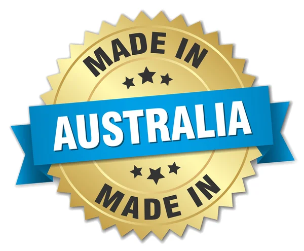 Gemaakt in Australië gouden badge met blauw lint — Stockvector