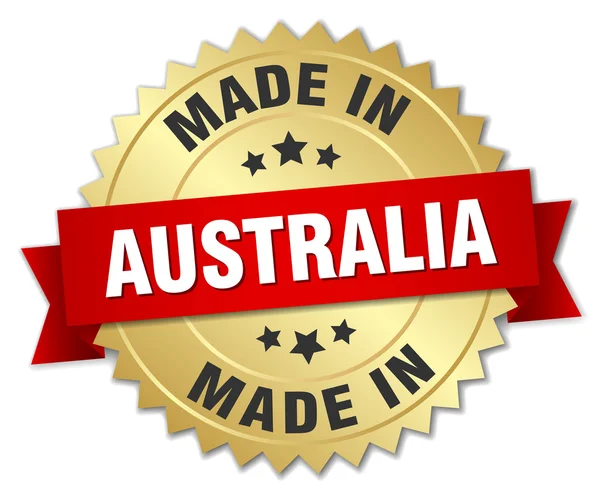 Avustralya yapımı kırmızı kurdeleli altın rozet. — Stok Vektör