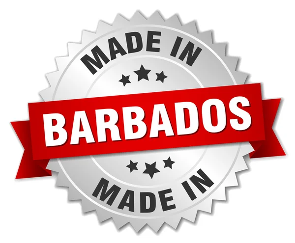 Dibuat dalam lencana perak Barbados dengan pita merah - Stok Vektor