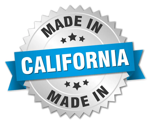 Made in California silver badge with blue ribbon — Stock Vector