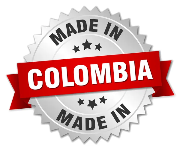 Fatto in Colombia distintivo d'argento con nastro rosso — Vettoriale Stock