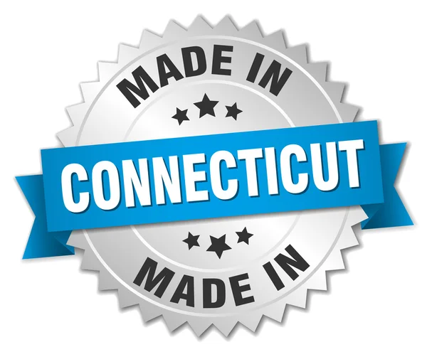 Hecho en Connecticut placa de plata con cinta azul — Archivo Imágenes Vectoriales