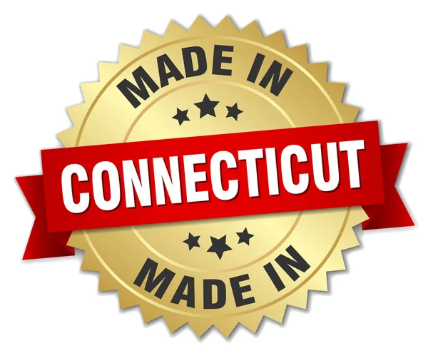 Badge en or Connecticut avec ruban rouge — Image vectorielle