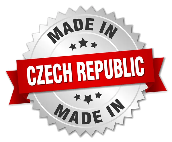 Made in Czech Republic silver badge with red ribbon — Stock Vector
