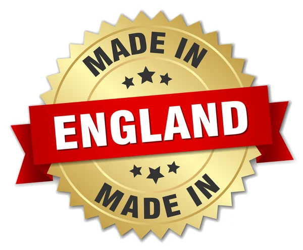Tillverkad i England gold emblem med rött band — Stock vektor