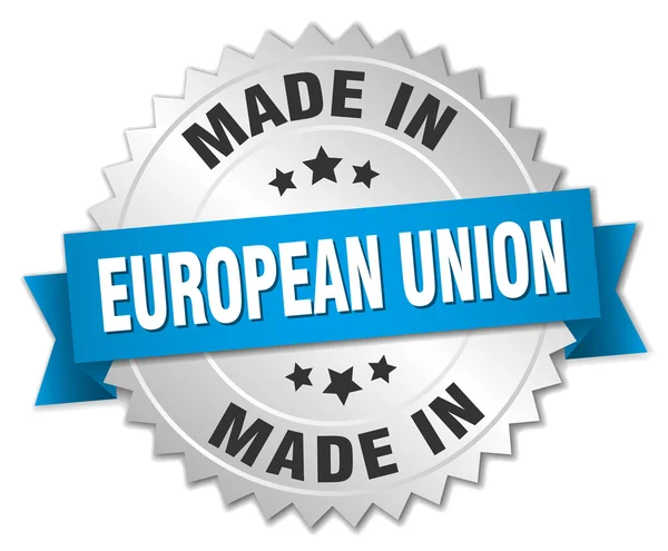 Made in european union silver badge with blue ribbon — Stock Vector