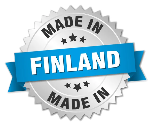 Gemaakt in Finland zilveren badge met blauw lint — Stockvector