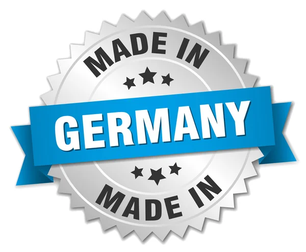 Fatto in Germania distintivo d'argento con nastro blu — Vettoriale Stock