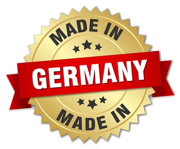 Vyrobené v Německu zlatý odznak s červenou stužku — Stockový vektor