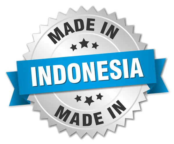 Hecho en indonesia placa de plata con cinta azul — Vector de stock