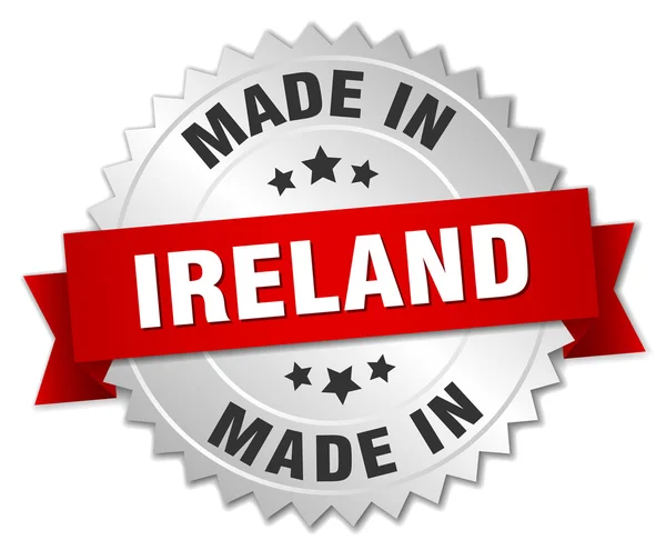 Made in Ireland silver badge with red ribbon — Stock Vector