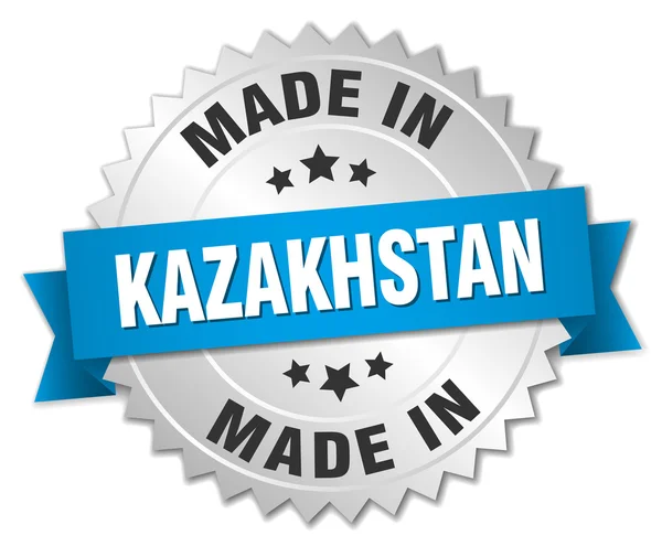 Gemaakt in Kazachstan zilveren badge met blauw lint — Stockvector