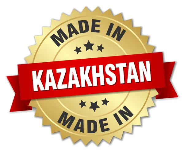 Fatto in Kazakistan distintivo in oro con nastro rosso — Vettoriale Stock