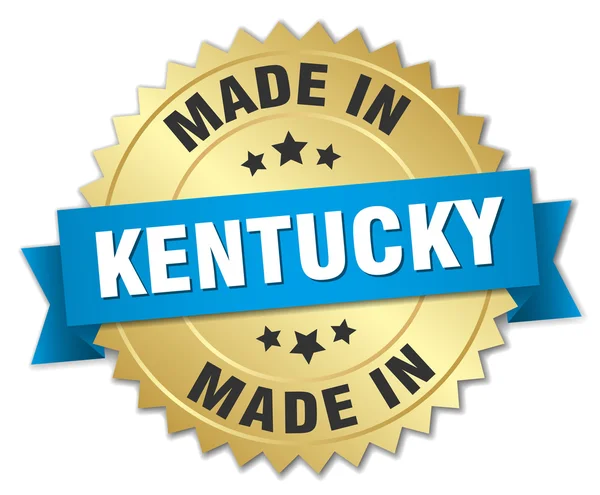 Made in Kentucky gold badge with blue ribbon — Stock Vector