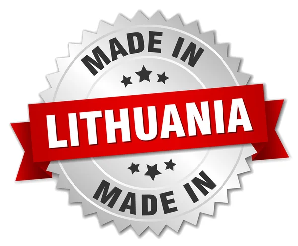 Insigne argenté fabriqué en Lituanie avec ruban rouge — Image vectorielle