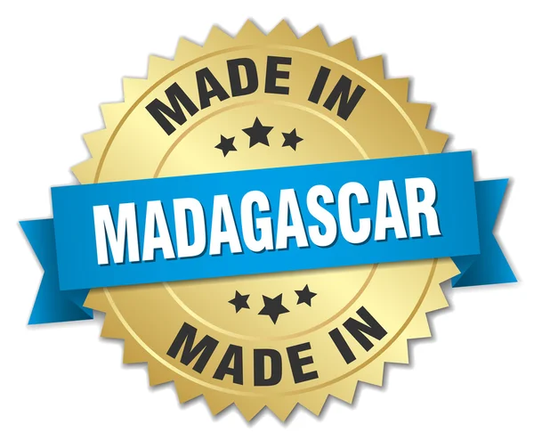 Vyrobené v Madagaskaru zlatý odznak s modrou stužkou — Stockový vektor