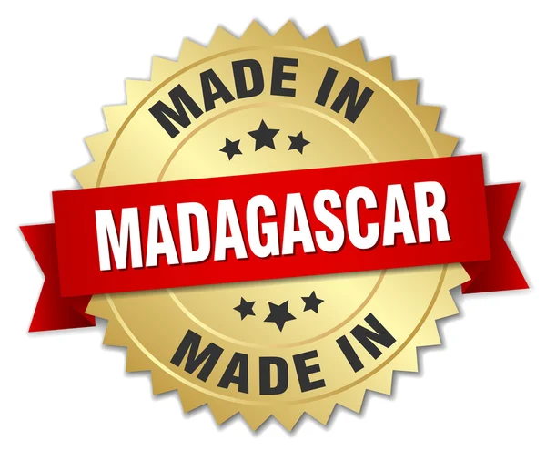 Vyrobené v Madagaskaru zlatý odznak s červenou stužku — Stockový vektor