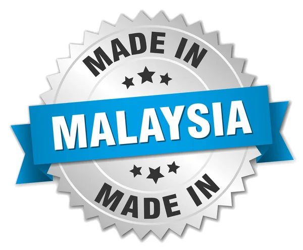 Hecho en Malasia placa de plata con cinta azul — Archivo Imágenes Vectoriales