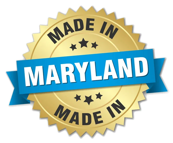 Hecho en Maryland insignia de oro con cinta azul — Archivo Imágenes Vectoriales