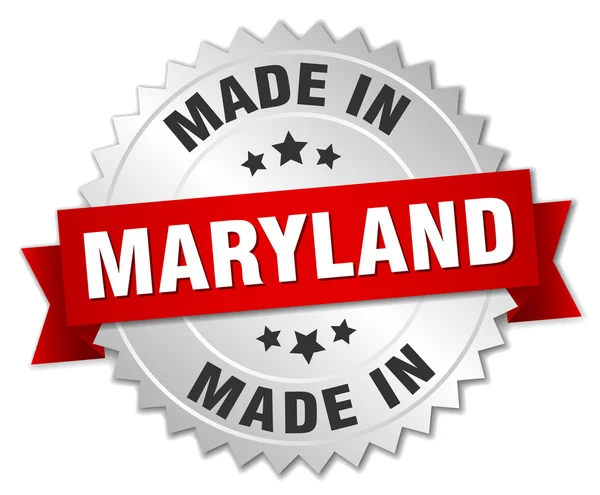 Hecho en Maryland placa de plata con cinta roja — Archivo Imágenes Vectoriales