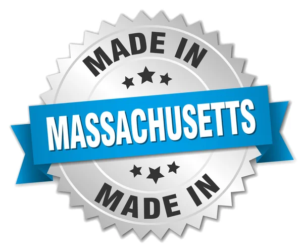 Fatto in Massachusetts distintivo d'argento con nastro blu — Vettoriale Stock