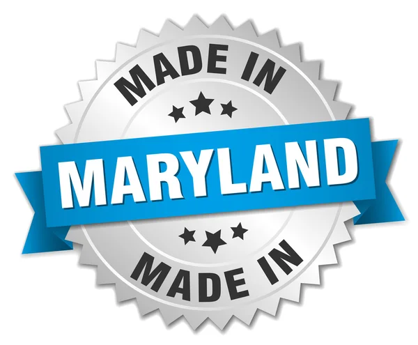 Hecho en Maryland placa de plata con cinta azul — Archivo Imágenes Vectoriales